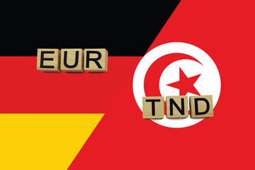 Germany and Tunisia currencies codes on national flags background