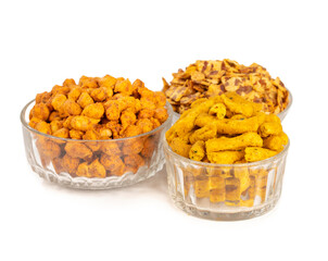 Group of Indian Traditional Spicy And Sweet Namkeen Food