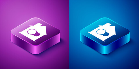 Isometric Smart home icon isolated on blue and purple background. Remote control. Square button. Vector.