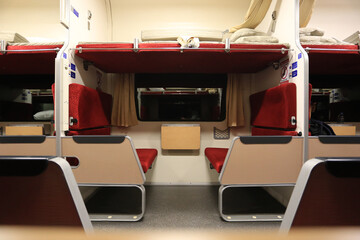 Selective focus of Thai new express train with air conditioned for overnight travel, sleeper train...