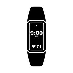 Fitness tracker icon. Sports bracelet. Black silhouette. Vertical view. Vector flat graphic illustration. The isolated object on a white background. Isolate.