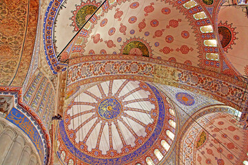 ISTANBUL, TURKEY - MARCH 30, 2013: Inside the islamic Blue mosque in Istanbul, Turkey
