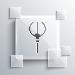 Grey Neptune Trident icon isolated on grey background. Square glass panels. Vector.