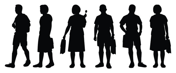 Set of Thailand student silhouette vector on white, education people concept.