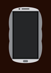 White smartphone vector illustration, isolated on golden background.