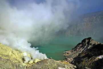 Vulcano and crater lake of Ijen in East Java