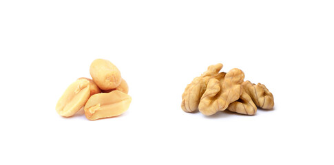 Walnuts and peanuts isolated with white background