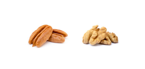 Walnuts and pecan nuts isolated with white background