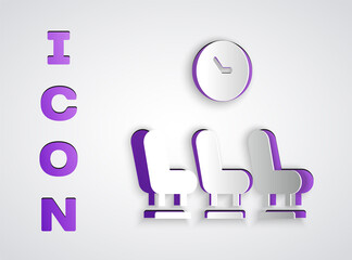Paper cut Waiting room icon isolated on grey background. Paper art style. Vector.