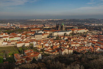 Prague from Petrin tower in autumn sunny color day