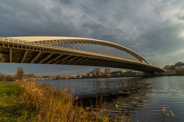 New Trojsky bridge in Prague Holesovice part of capital in autumn afternoon