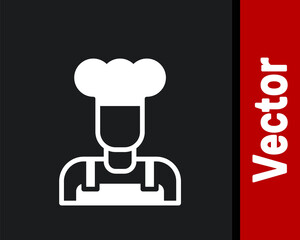 White Cook icon isolated on black background. Chef symbol. Vector.