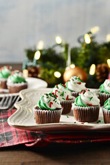 closeup christmas chocolate mini cupcakes