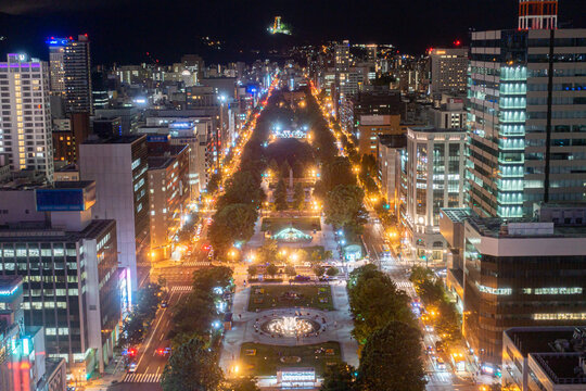 テレビ塔から望む大通公園の夜景 北海道札幌市の観光イメージ
