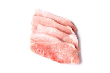 Sliced meat pieces close-up. Fresh meat isolate on a white background.