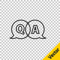 Black line Speech bubbles with Question and Answer icon isolated on transparent background. Q and A symbol. FAQ sign. Chat speech bubble and chart. Vector Illustration.