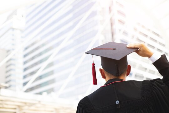 Close up image graduation hats during the graduation ceremony success of University,Celebrate graduation.