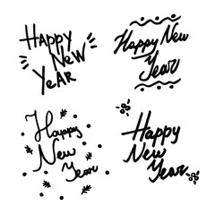 Happy new year text typographic emblems set.