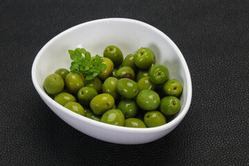 Green Campo Real olives in the bowl
