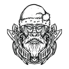 tattoo and t-shirt design black and white hand drawn santa claus robot premium vector