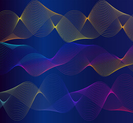 Wave many lines. Abstract wavy stripes on purple blue background. Creative line art colorful gradient