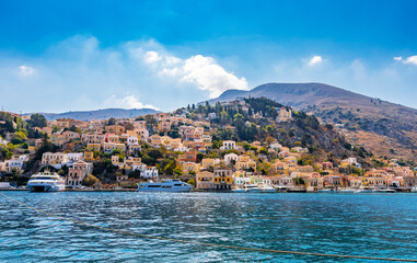 Symi Island harbour view in Greece.