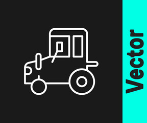 White line Tractor icon isolated on black background. Vector.