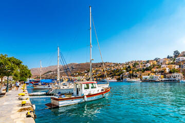 Fototapeta na wymiar Symi Island harbour view in Greece.