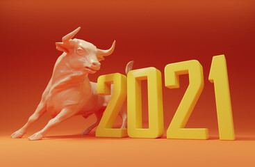 3D Ox new year 2021 twenty one banner logo rendered CG poster orange 