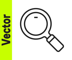 Black line Magnifying glass icon isolated on white background. Search, focus, zoom, business symbol. Vector.