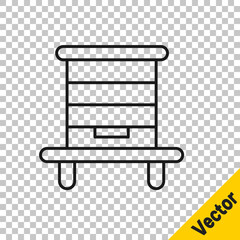 Black line Hive for bees icon isolated on transparent background. Beehive symbol. Apiary and beekeeping. Sweet natural food. Vector.