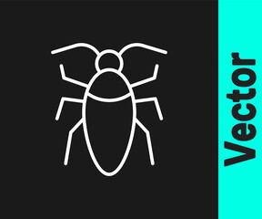 White line Cockroach icon isolated on black background. Vector.