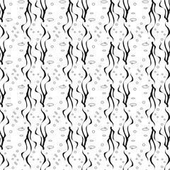 cartoon drawing of crab and seaweed black and white. sea bottom