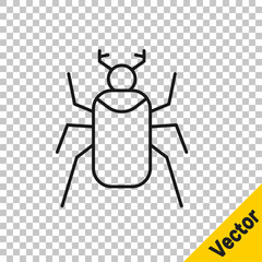 Black line Beetle bug icon isolated on transparent background. Vector.