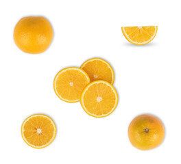 Oranges and slices, various ways isolated over white background