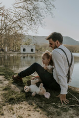family with children - little girls having a free moment of intimacy
