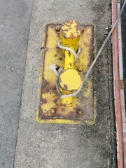 Bollard with mooring hawser rope.