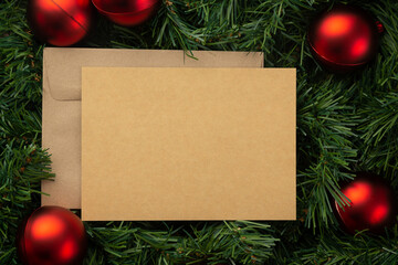 Merry christmas greeting card and envelope mockup template.