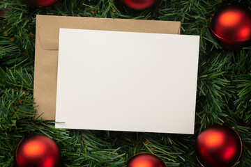 Fototapeta na wymiar Merry christmas greeting card and envelope mockup template.