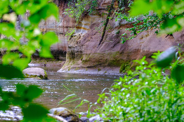 sandstone cliffs on the river Amata in Latvia