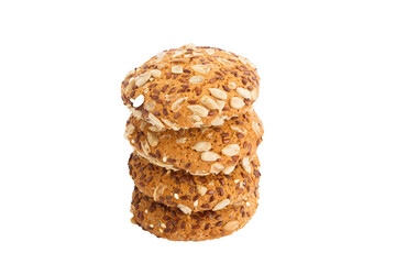 Handmade oat cookies with sesame and different seeds, isolated