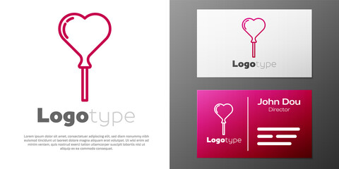 Logotype line Balloons in form of heart with ribbon icon isolated on white background. Logo design template element. Vector.