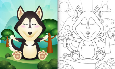 coloring book for kids with a cute husky dog character illustration