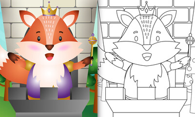 coloring book for kids with a cute king fox character illustration