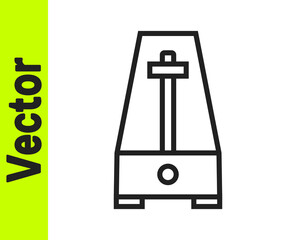Black line Classic Metronome with pendulum in motion icon isolated on white background. Equipment of music and beat mechanism. Vector.