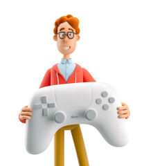 3d illustration. Nerd Larry with gamepad. Gaming concept. © bestpixels