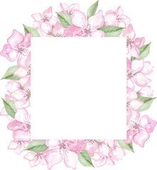 Watercolor square spring frame of flowers. Perfect for printing, textile, web design, various souvenirs, scrapbooking and other creative projects.