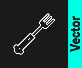 White line Fork icon isolated on black background. Cutlery symbol. Vector.