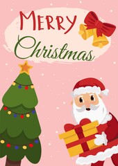Fototapeta na wymiar Modern Christmas card flat stylish design. Creative design with Santa and Chritsmas tree