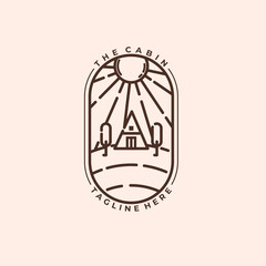 Cottage simple line art logo vector illustration design, cabin monoline design